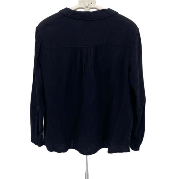 1. State Black Cotton Collared Split Neck Long Sleeve Large - Picture 2 of 11